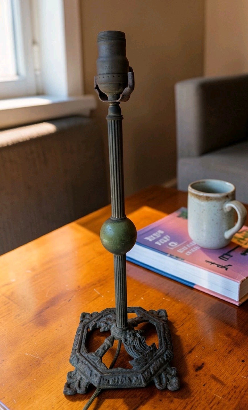 Vintage Cast Iron Nautical Sailing Ship Lamp Base Wood Accent Works