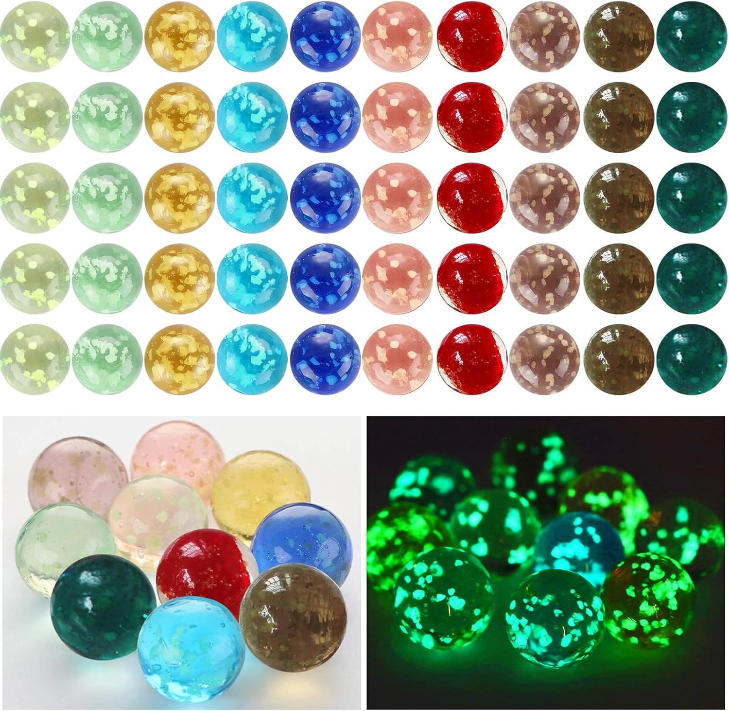 50 Pieces Marbles Glow in the Dark Handmade Glass Marbles Colorful Glass Marble 
