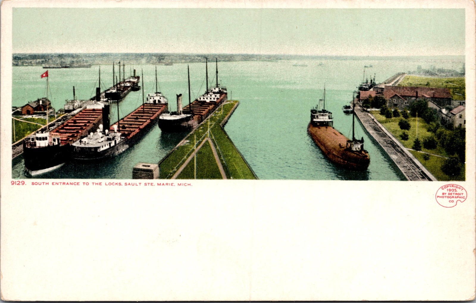 Great Lakes Whaleback Steamer Freighter Ship Sault Ste Marie MI Locks Postcard