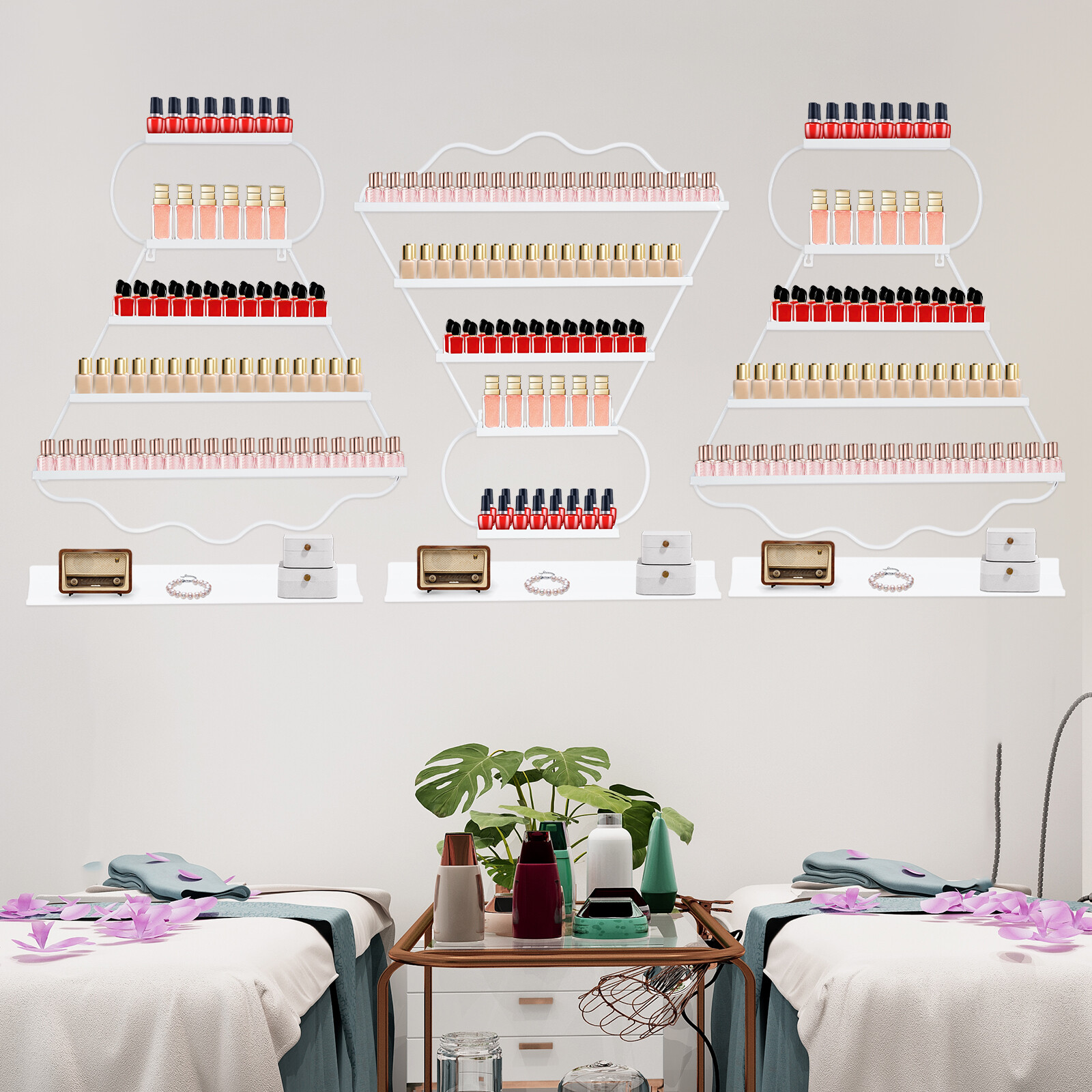 6 PCS Wall Mounted Nail Polish Rack Shelves Nail Polish Display Rack Stand White