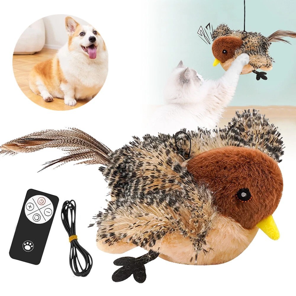 New Cat Toy Flapping Wings Sparrow Catnip Toys Vivid Chirping Bird Toys
