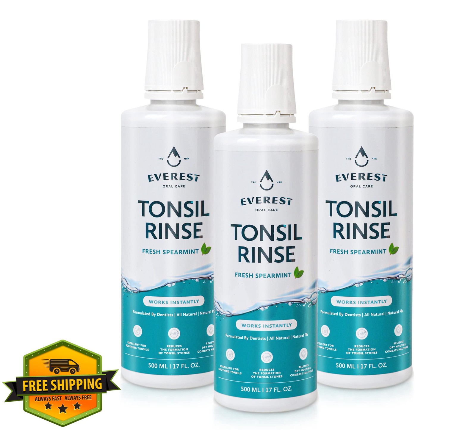 Everest Spearmint Mouthwash Tonsil Stone Remover Alcohol-Free 3 Pack