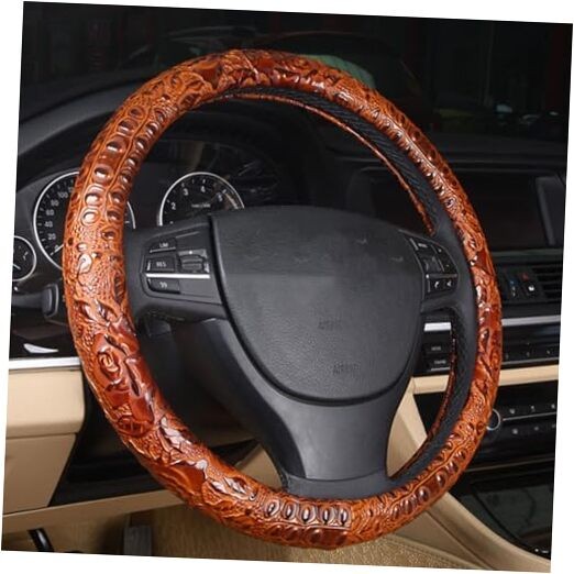 Leather Auto Car Steering Wheel Cover,Anti Slip Universal 15 Brown