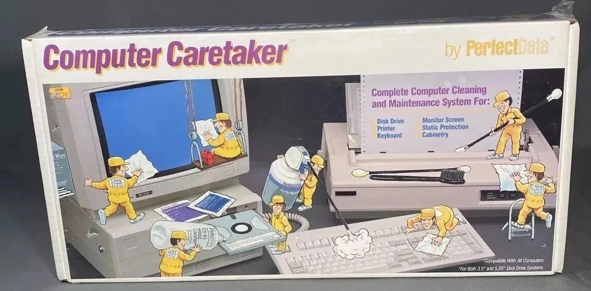 Vintage 80s NOS Cult Computer Caretaker Perfect Data Cleaning Seinfeld Yellow