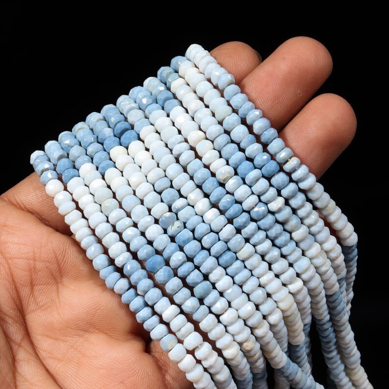 AAA+ Peruvian Blue Opal Faceted Rondelle Beads, 4mm