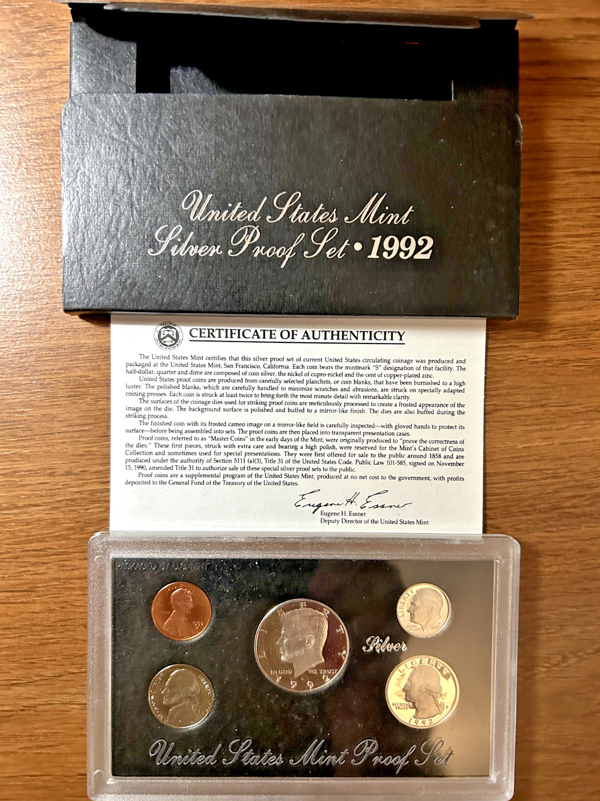 1992 Silver Proof Set with Certificate of Authenticity and Original Packaging