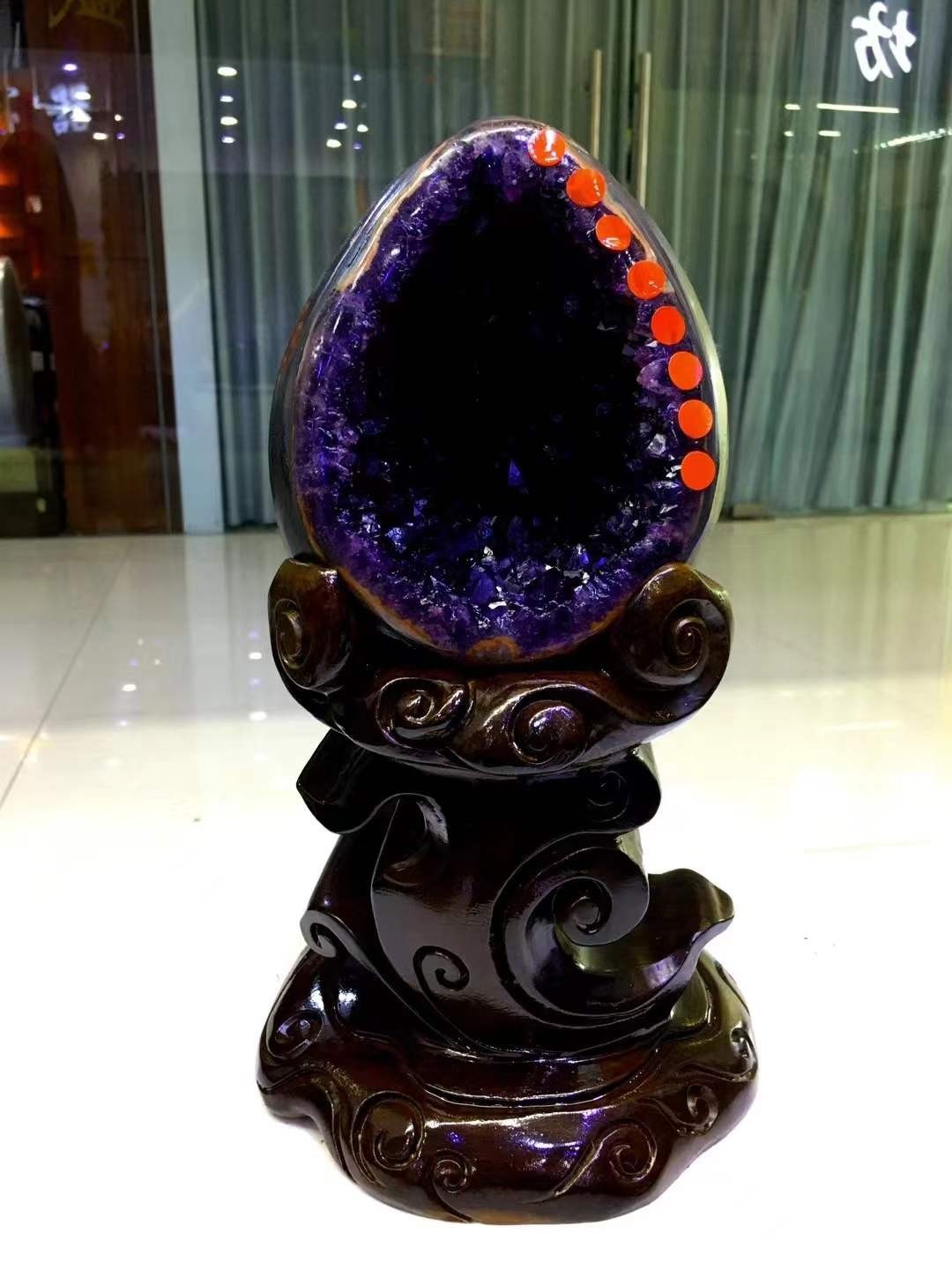 11.7LB Natural amethyst Geode Mineral Quartz dinosaur egg Energy Healing+stand