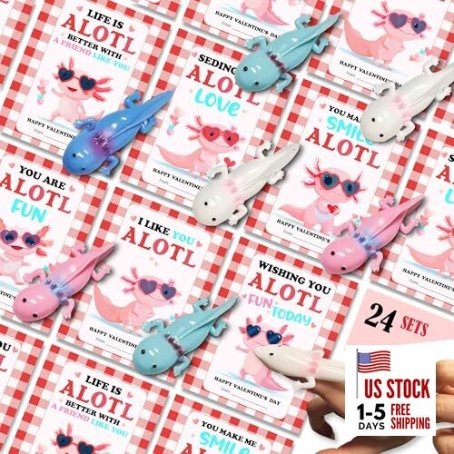  Valentines Day Gifts for Kids Classroom Funny Axolotl, School Party Favors 