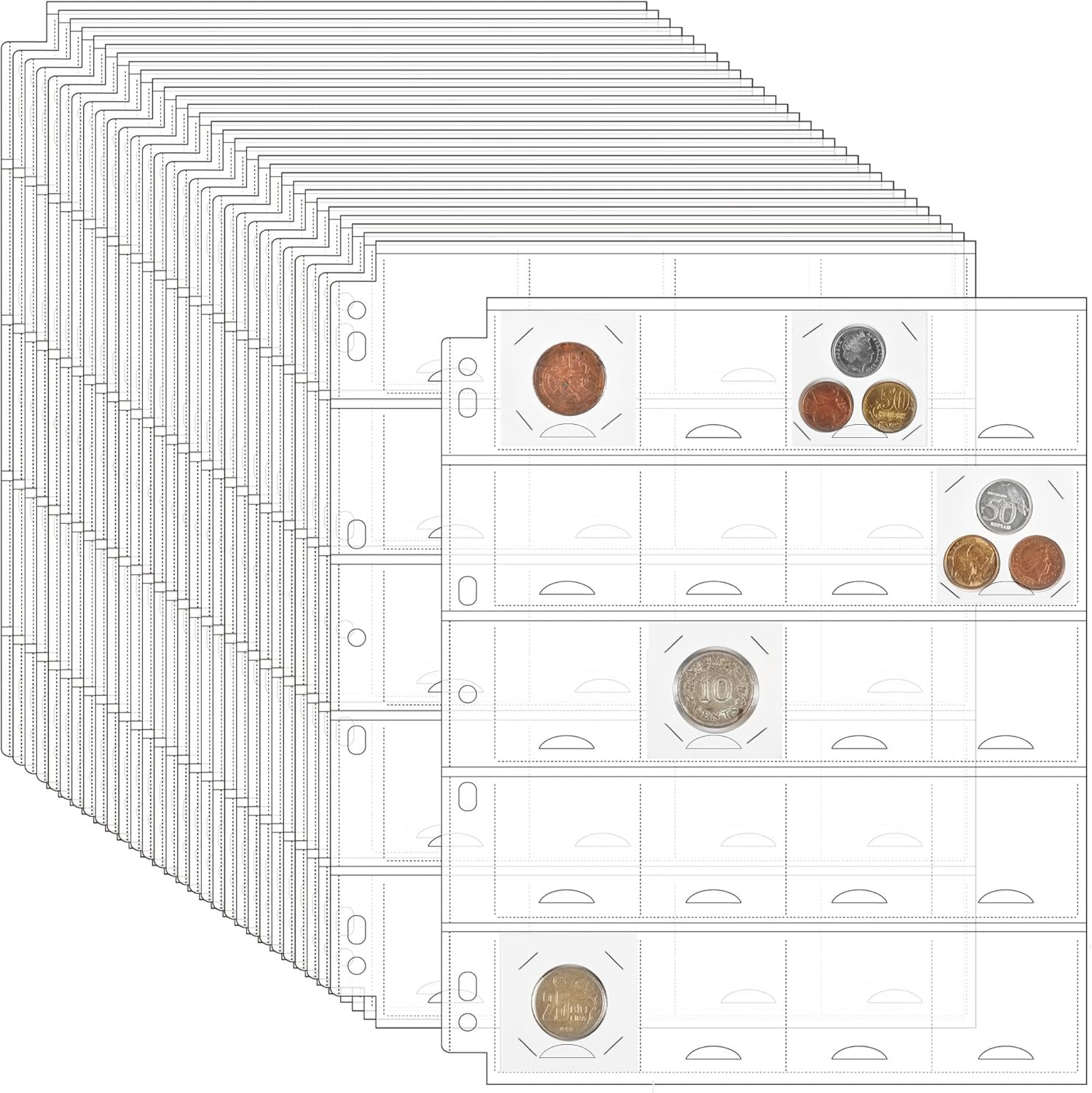 30 Sheets Uncle Paul Coin Binder Sheets for 2" X 2" Coin Flips - 600 Pockets 7 H