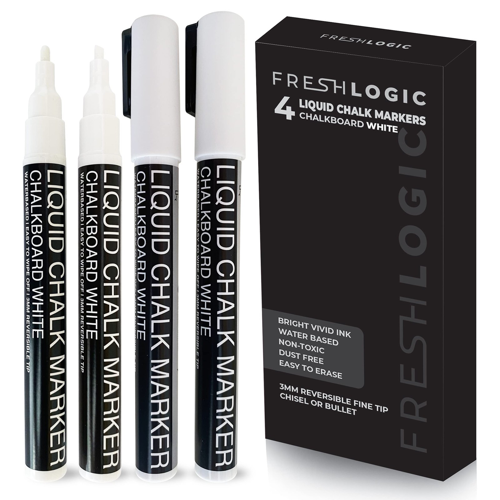 Liquid Chalk Markers - 4 White Fine Tip 1 Count (Pack of 4), 