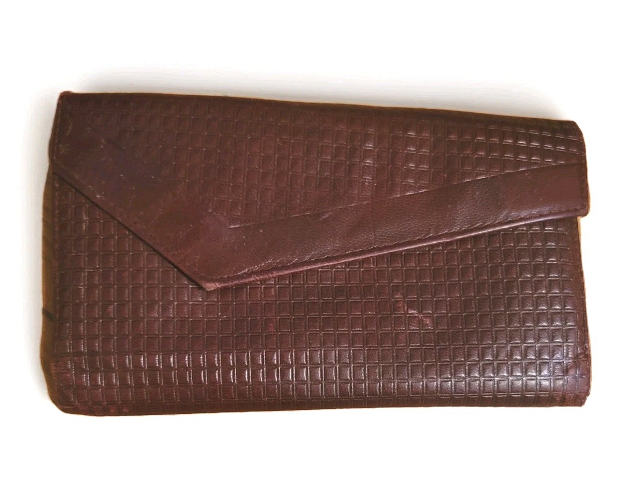 Vintage Mundi Trifold Womens wallet genuine Kidskin leather. Brown/ Burgundy. 
