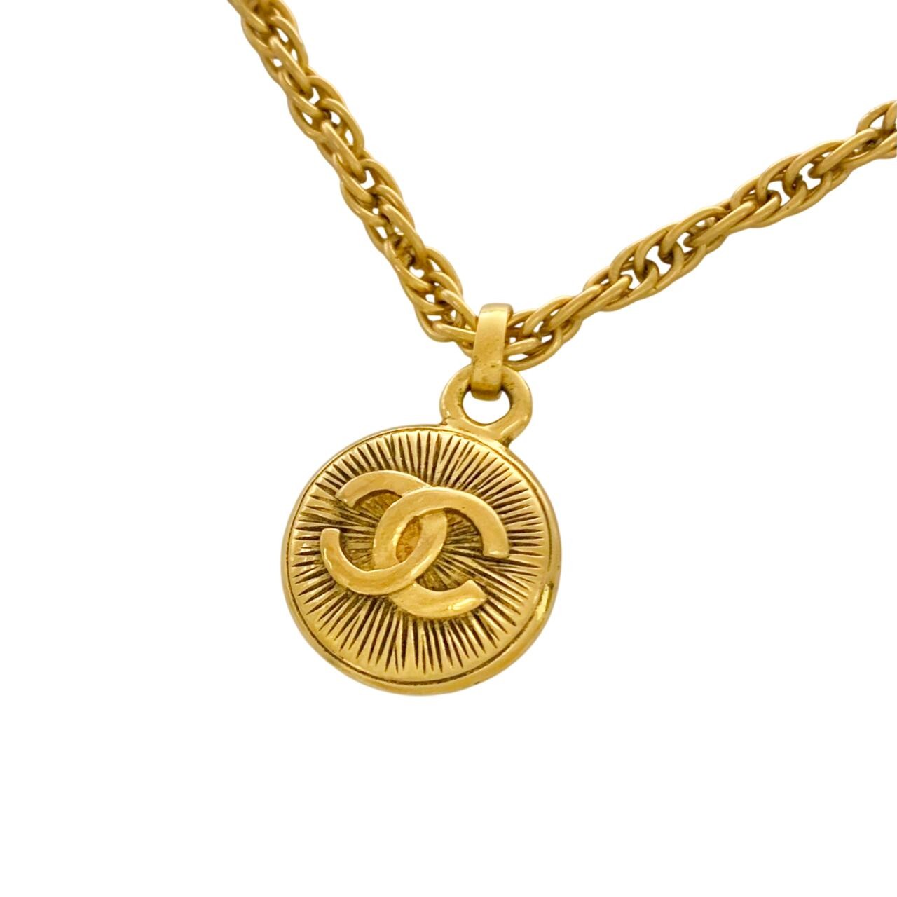 CHANEL Necklace Coco Mark Round Gold Circle Chain Logo Vintage
