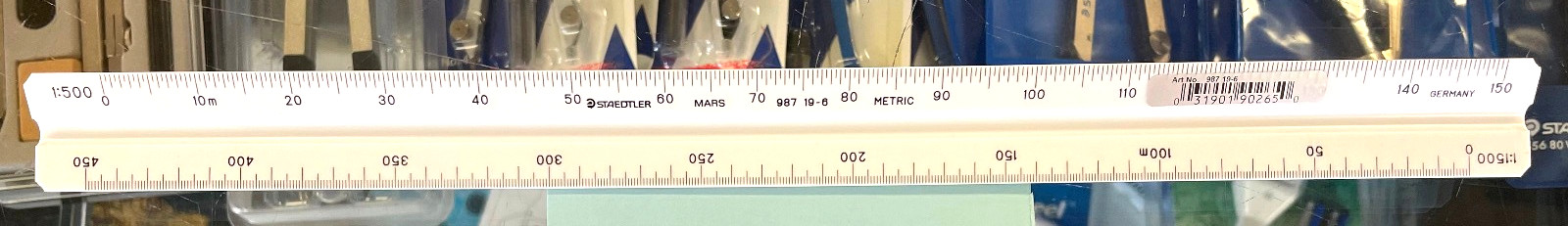 Staedtler Mars 12" Triangle Scale Ruler METRIC 987 19-6  NEW Old Stock Germany