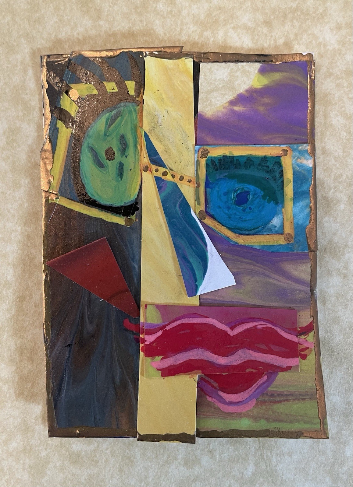 ACEO Original Mixed Media Collage Abstract Face Artwork Paper 2.5x3.5