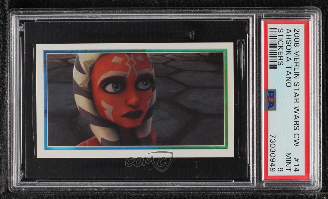 2008 Merlin Star Wars The Clone Wars Stickers Ahsoka Tano #14 PSA 9 MINT 0b3o