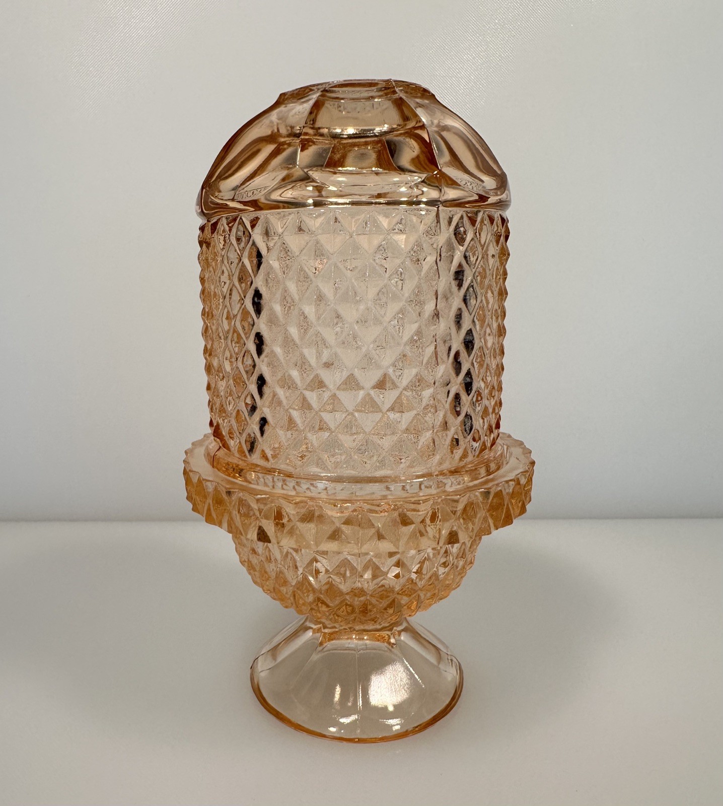 Viking Glass RARE Diamond Point PEACH Fairy Lamp 