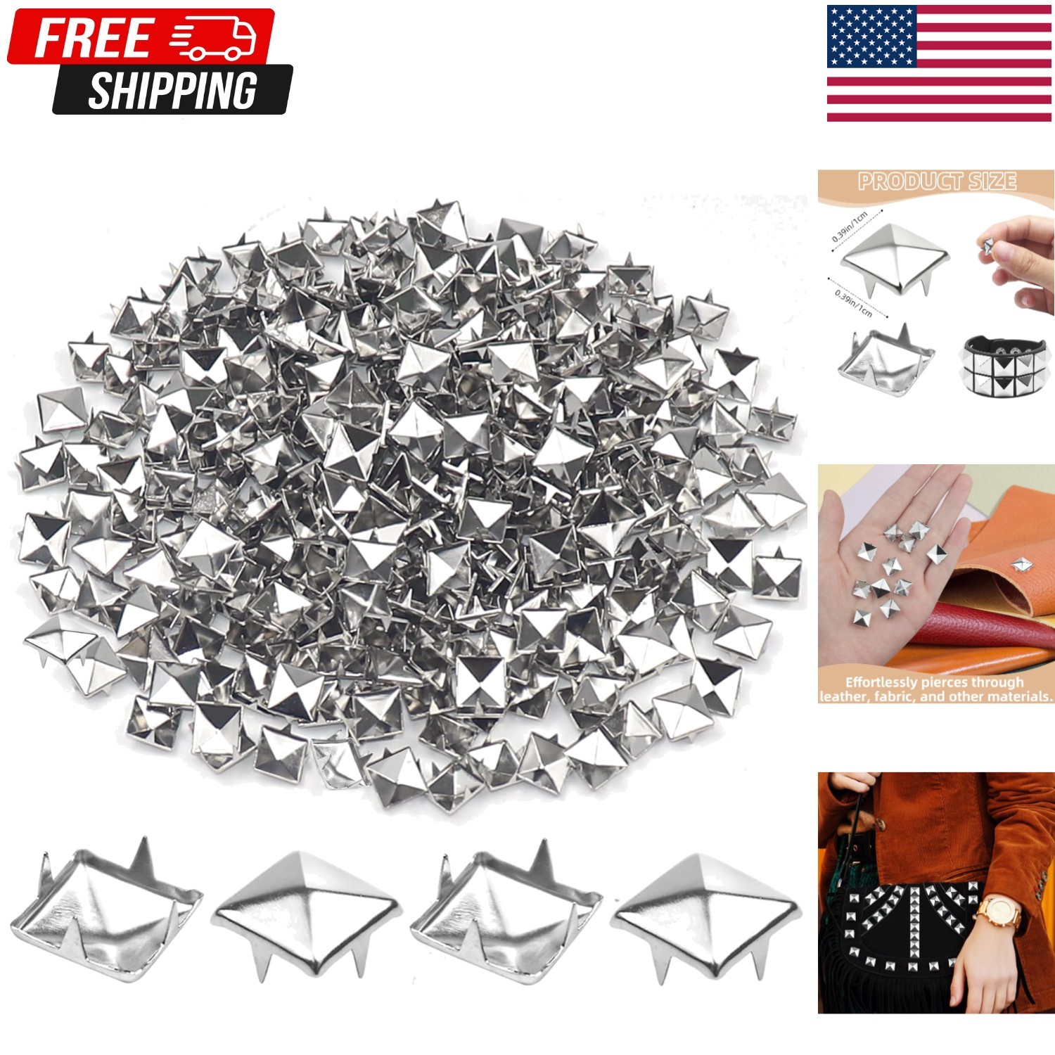 500 Metal Spikes Studs Rivets for Punk Clothing Accessories DIY Craft Silver