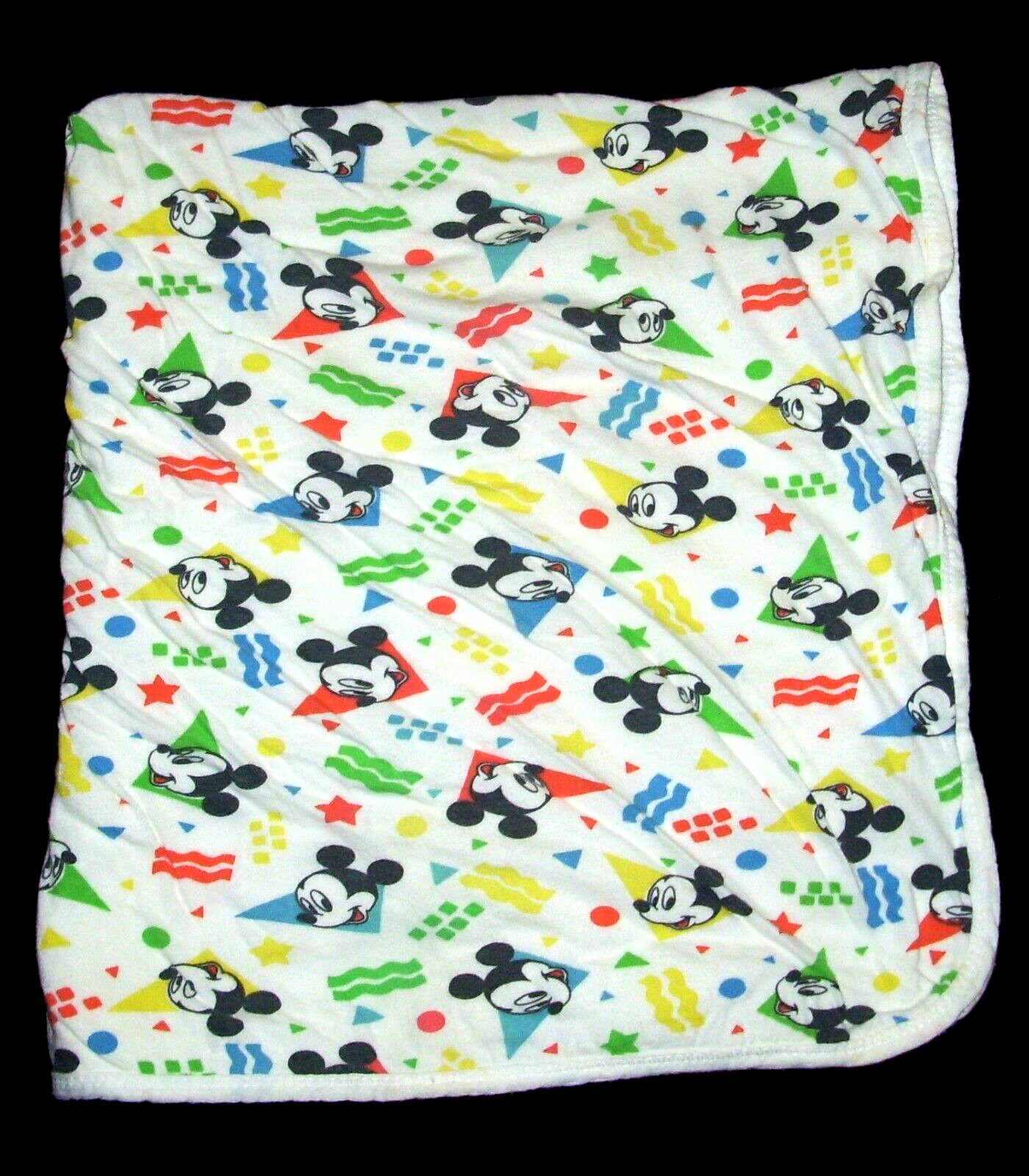 VTG Dundee Mickey Mouse Cotton Baby Blanket 2 Ply Orange Blue Green Yellow Shape