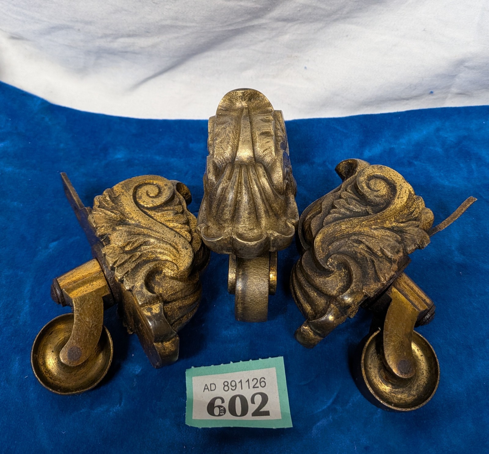 Lovely Set Of 3 Original Antique Brass  1½" Diameter Furniture Castors  1.1kg 