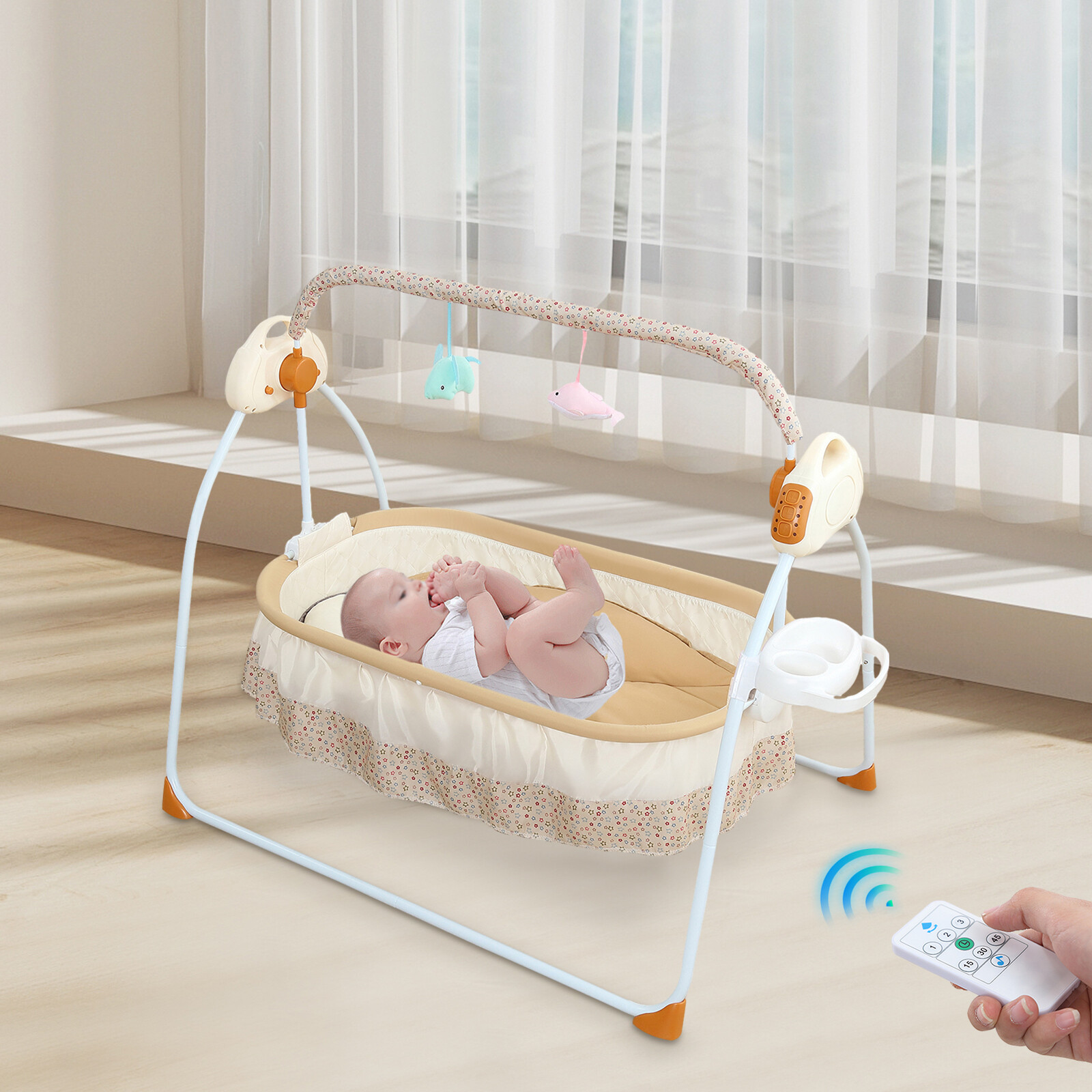 Portable Electric Bluetooth Baby Swing Cradle Bassinet Rocking Crib Infant Bed