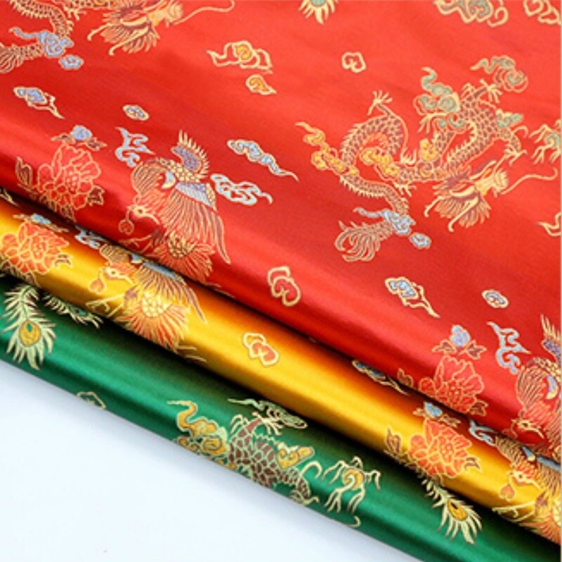 Dragon Phoenix Damask Fabric Chinese Satin Hanfu Costume Material By Metre