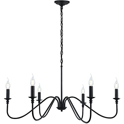 Chandelier,6-Light Rustic Industrial Iron Chandeliers for Dining Room Black