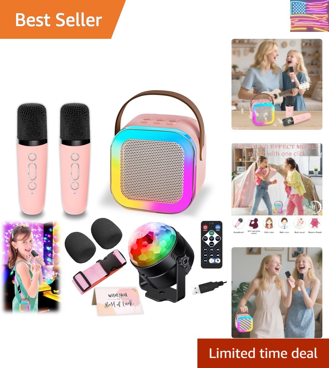 Karaoke Machine for Kids, Portable Bluetooth Speaker with 2 Wireless Micropho...