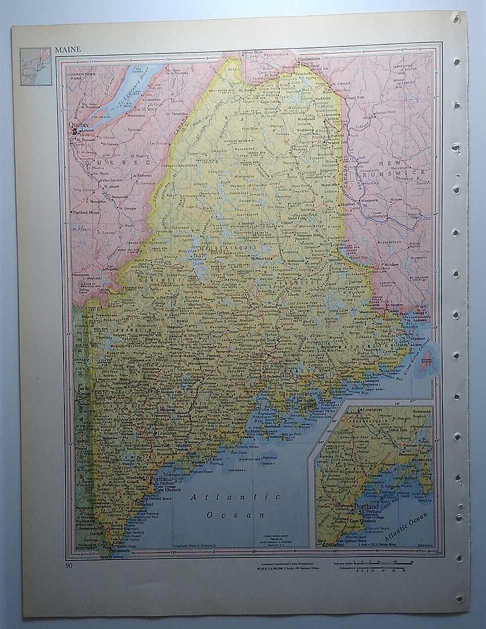 1957 Vintage MAINE Atlas Map Old Authentic Antique MCM Encyclopedia Britannica