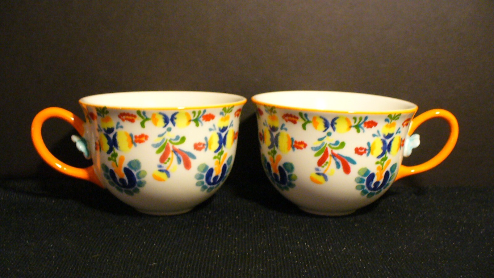 Anthropologie Cadiz 3" Floral Cups or Mugs Orange Handles - 1
