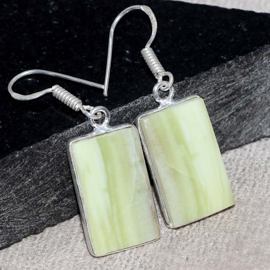925 Silver Plated Larsonite Earrings Gemstone Jewelry Size 1.6" JW