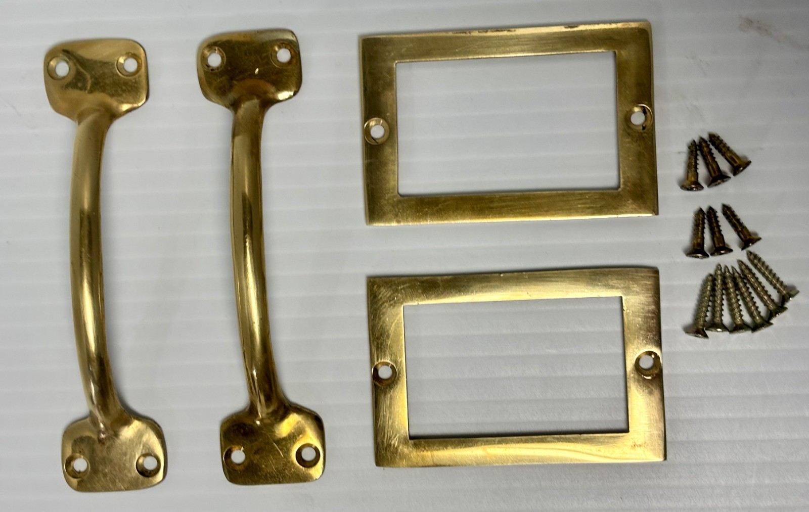 Vintage Polished Brass Drawer Handles Pulls, Filler Cabinet, Label Holders,