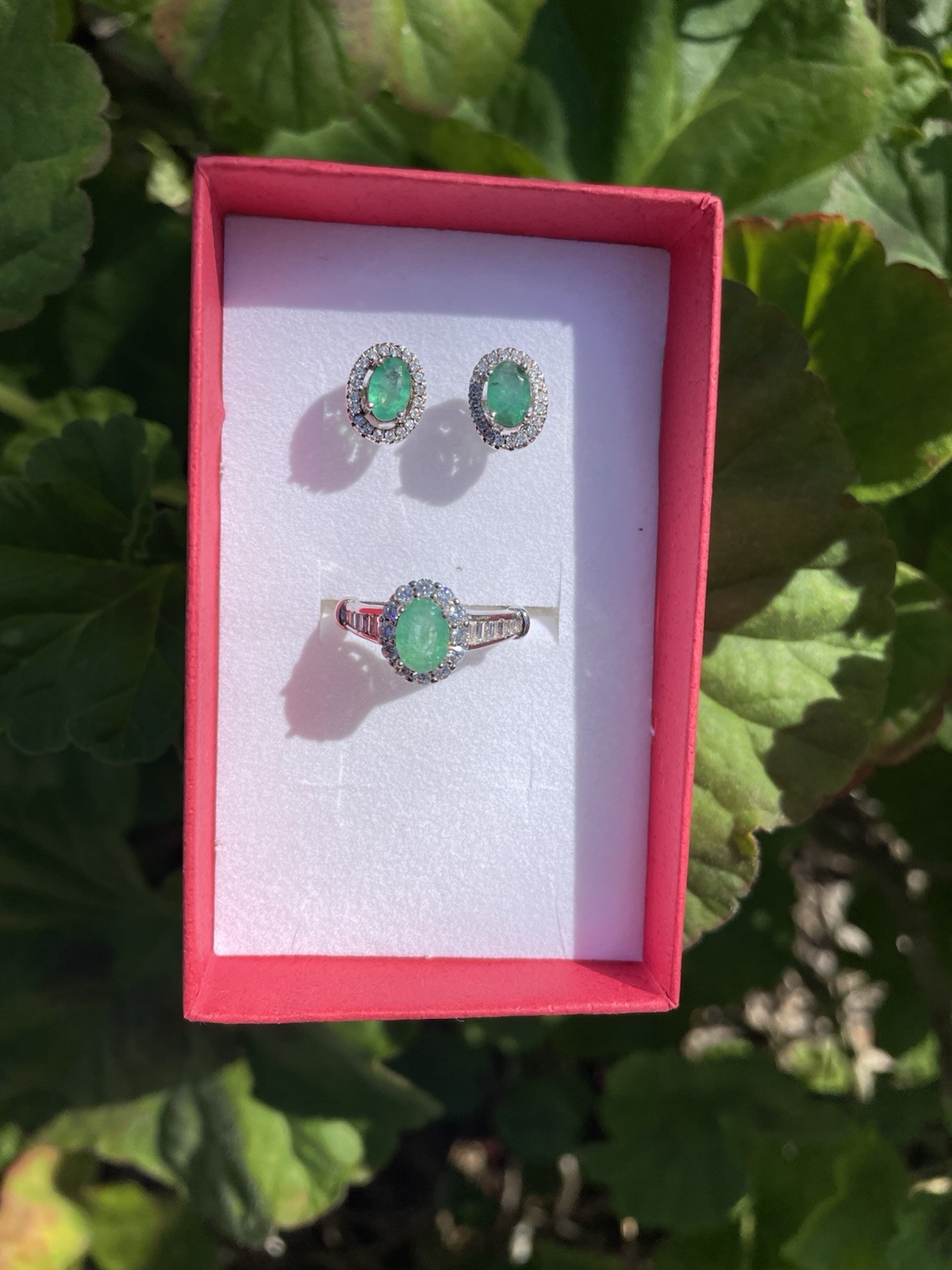 Certified Natural Emerald Ring and Earrings 925 Sterling Silver