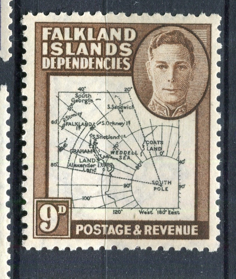 FALKLANDS; 1946 early GVI Map Thick issue fine MINT MNH Unmounted 9d. value