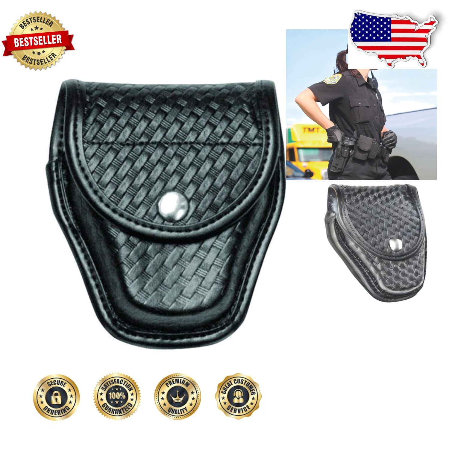 Bianchi 7917 Double Cuff Case, 2 Pairs, Black, Snap Closure, Belt Loop