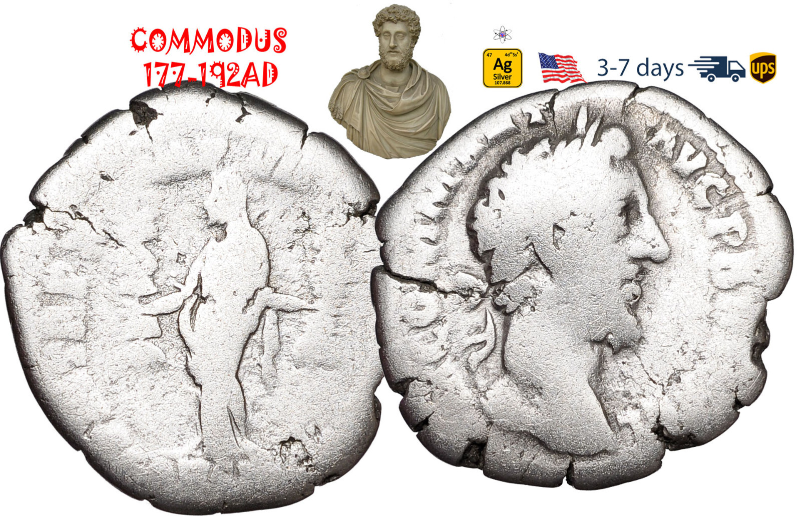 Ancient Roman Empire Coin Silver Denarius COMMODUS 177 - 192 AD Authentic #32191