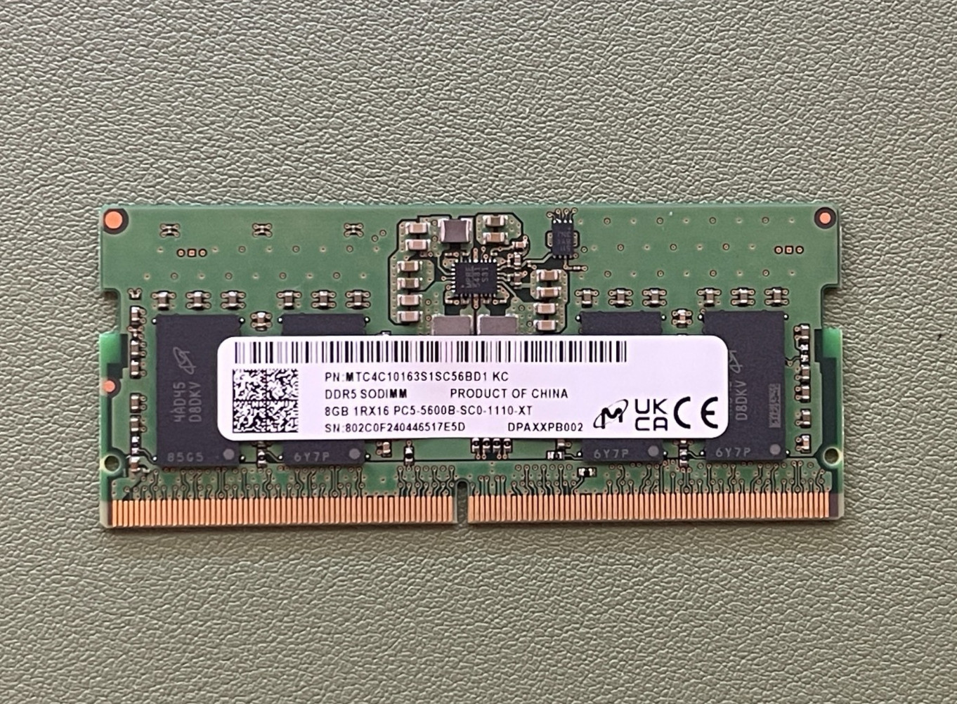 Micron 8GB 1Rx16 PC5-5600B SODIMM DDR5 Laptop Memory MTC4C10163S1SC56BD1 KC