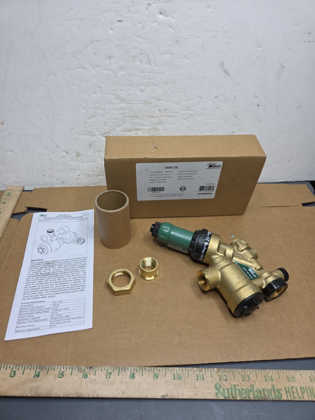 New TACO 3450-T2 Boiler Feed Valve w/Backflow Prev. 1/2” NPT UNION x NPT