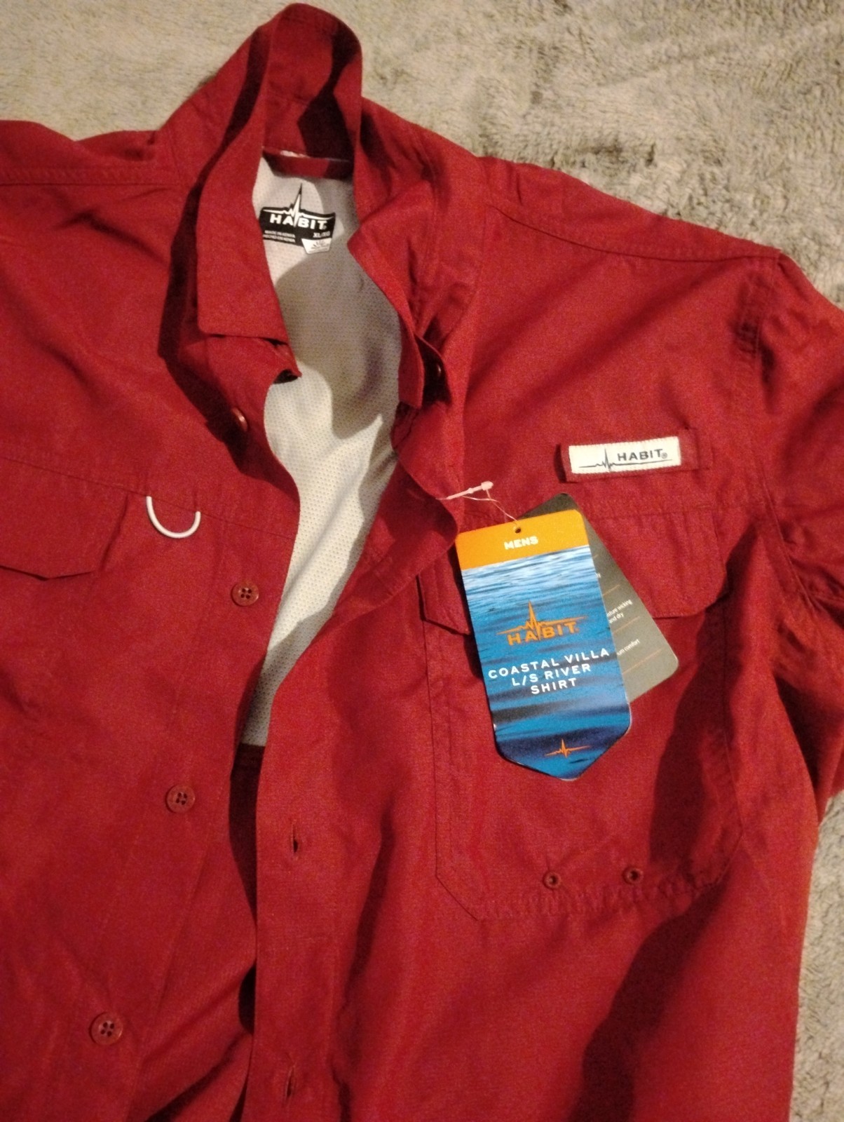 Habit Button Up Shirt Extra Large Adult Red Long Sleeve Vented Fishing Mens XL