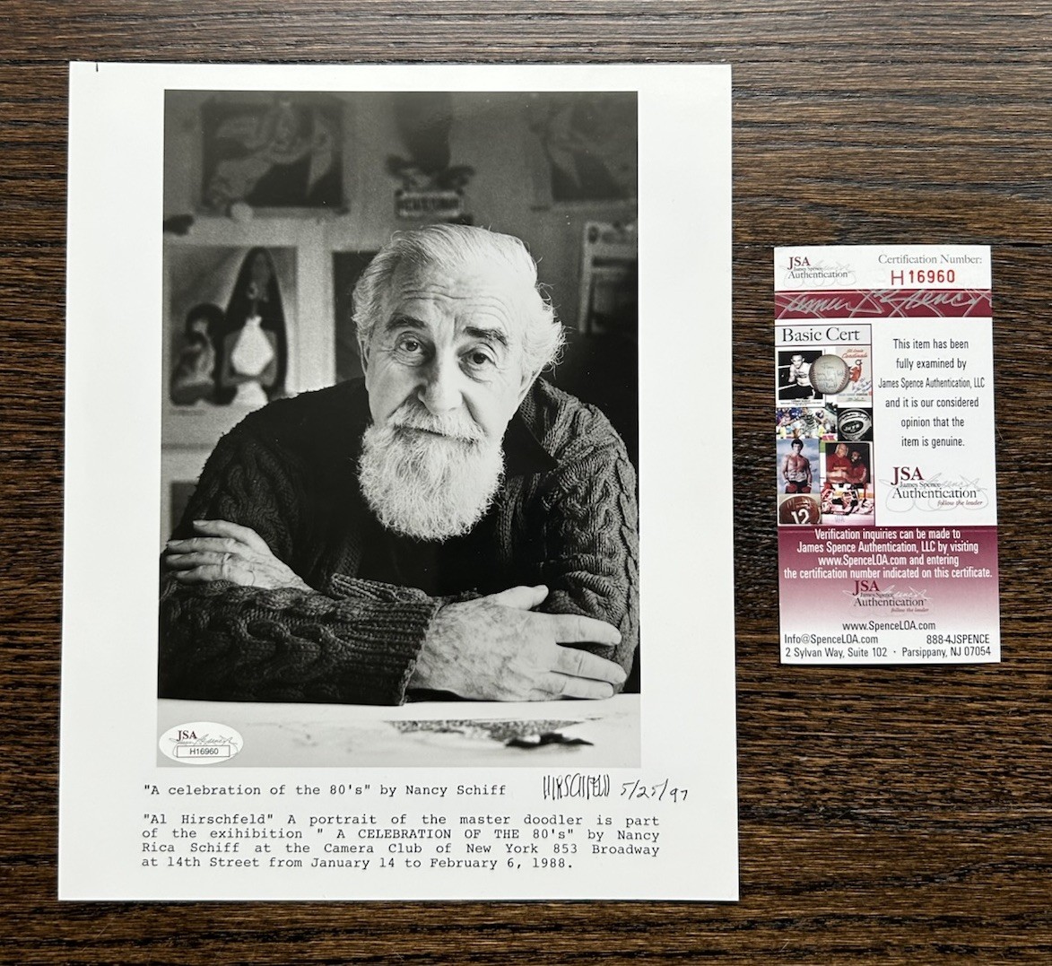 SIGNED AL HIRSCHFELD 8X10 Photograph NY Times Artist  JSA COA Autograph.