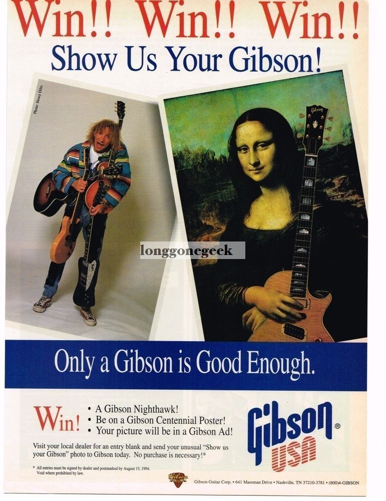 1994 Gibson Electric Guitars Joe Walsh Mona Lisa VINTAGE Print Ad