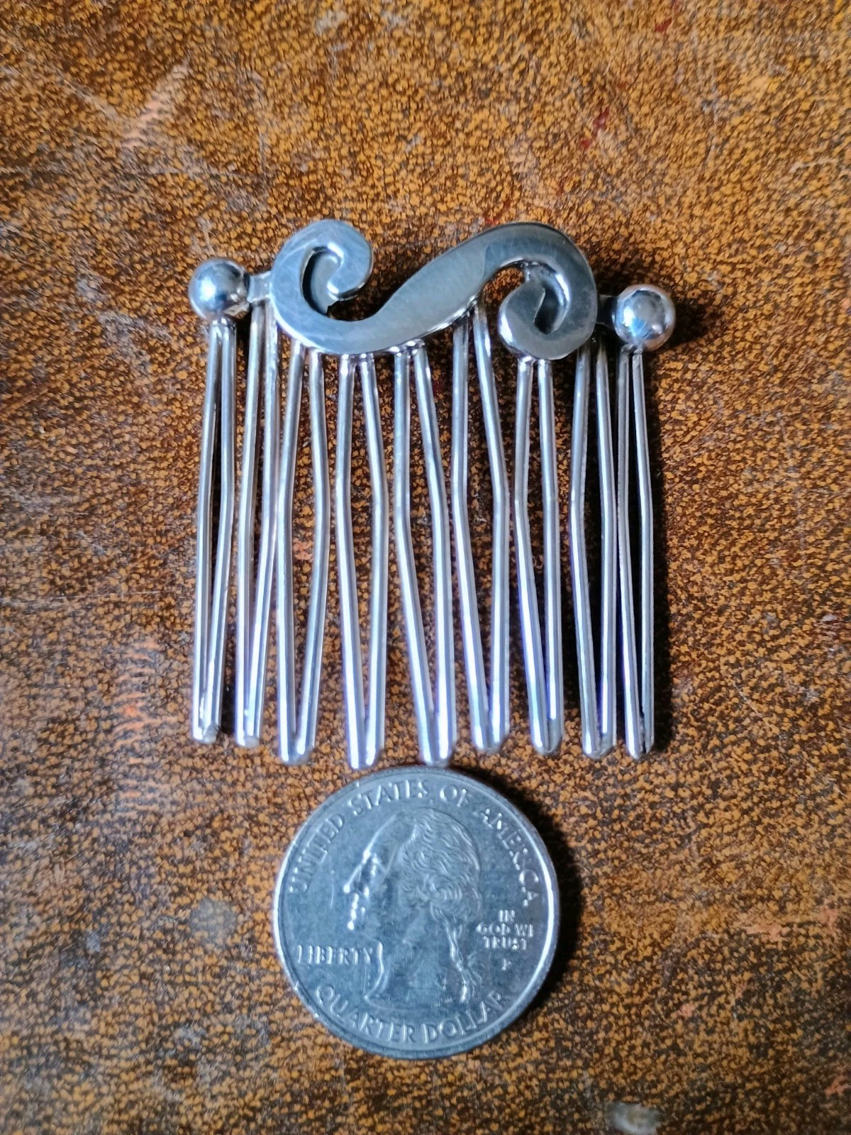 Taxco Mexico Scroll & Beads Curved Hair Comb Ornament 15.5+g 925 Sterling Silver