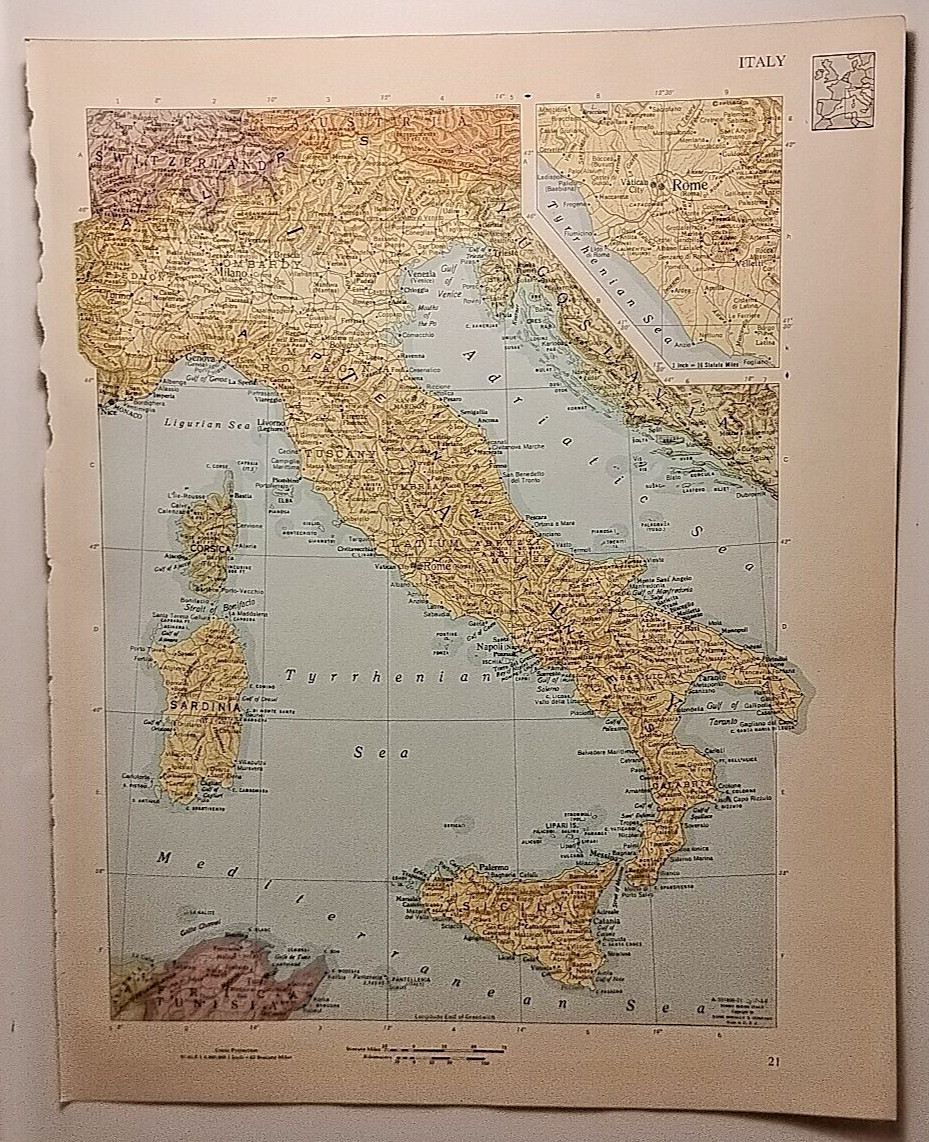 Vintage ITALY Atlas Map 1965 MSM Rand McNally Cosmopolitan World Atlas