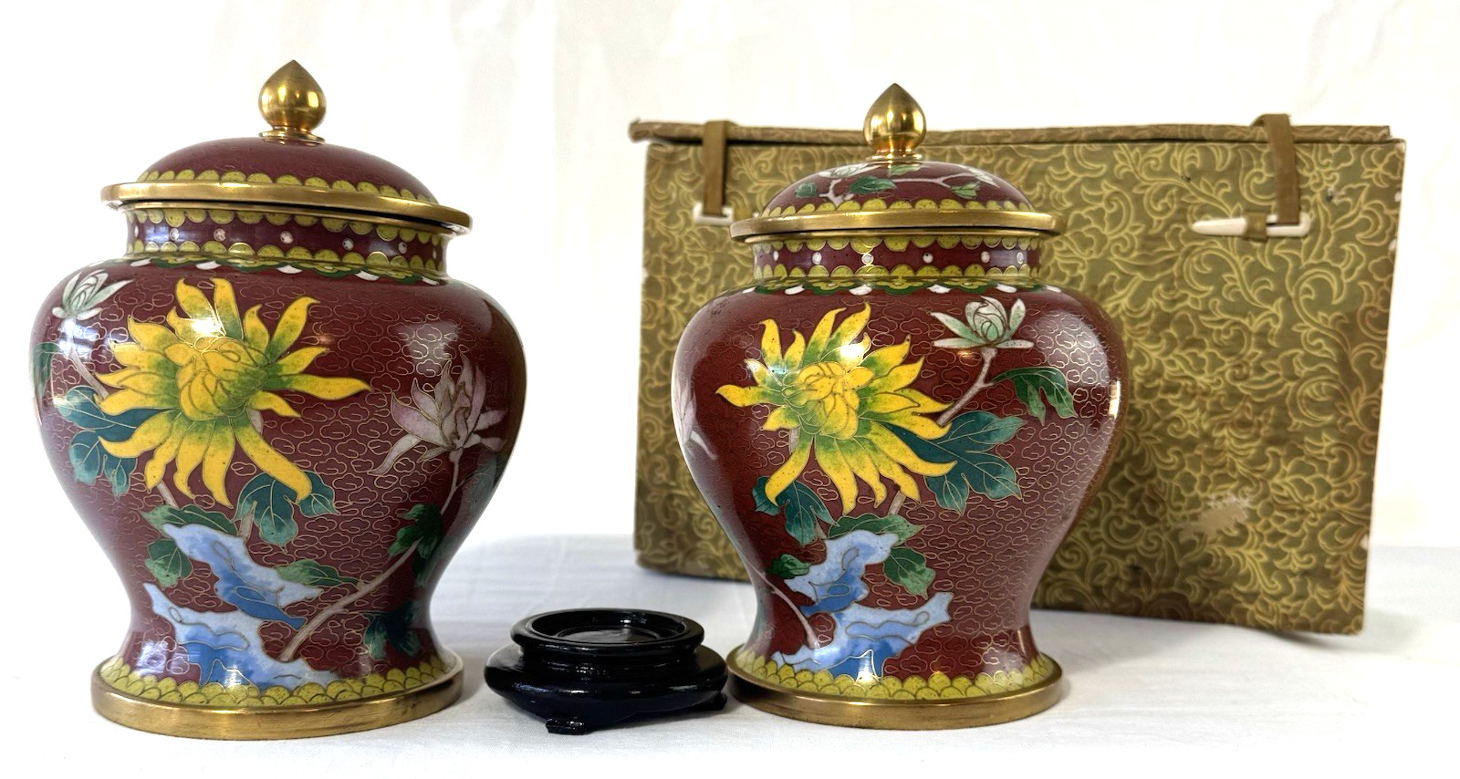 7" Old Chinese Copper Cloisonne Enamel color Gilt Dynasty Flower Jar Pot Pair