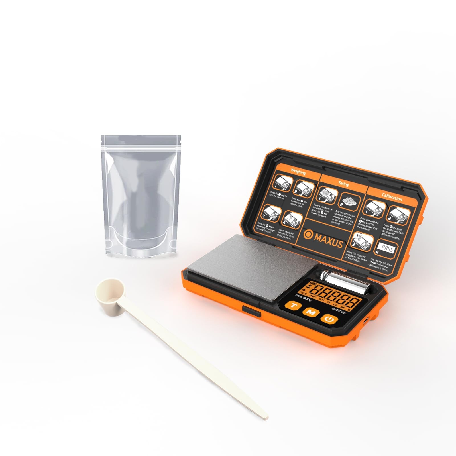 MAXUS 500g x 0.01g Digital Gram Scale with USB and Battery Small, Orange 