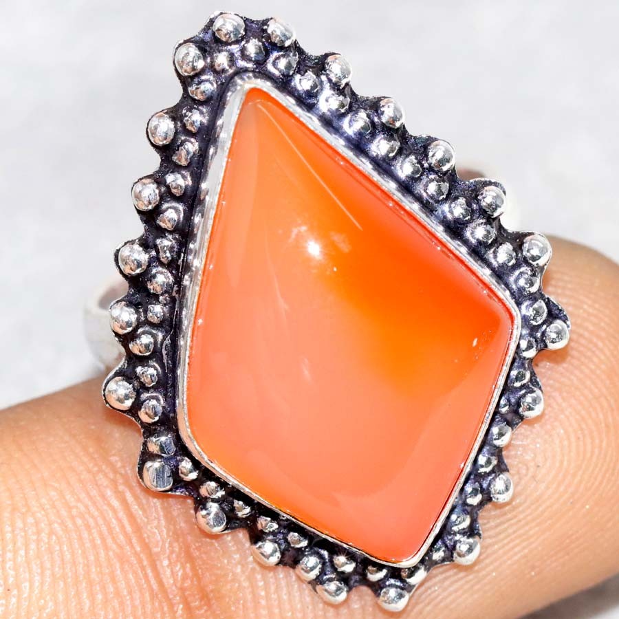 Carnelian 925 Silver Plated Ring US 9 Unique Boho Gift Fresh Stock Deal JW