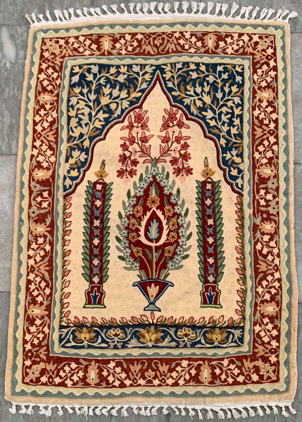 Vintage Handmade Aubusson Rug: French Chain Stitch, Wool Carpet 2x3 ft