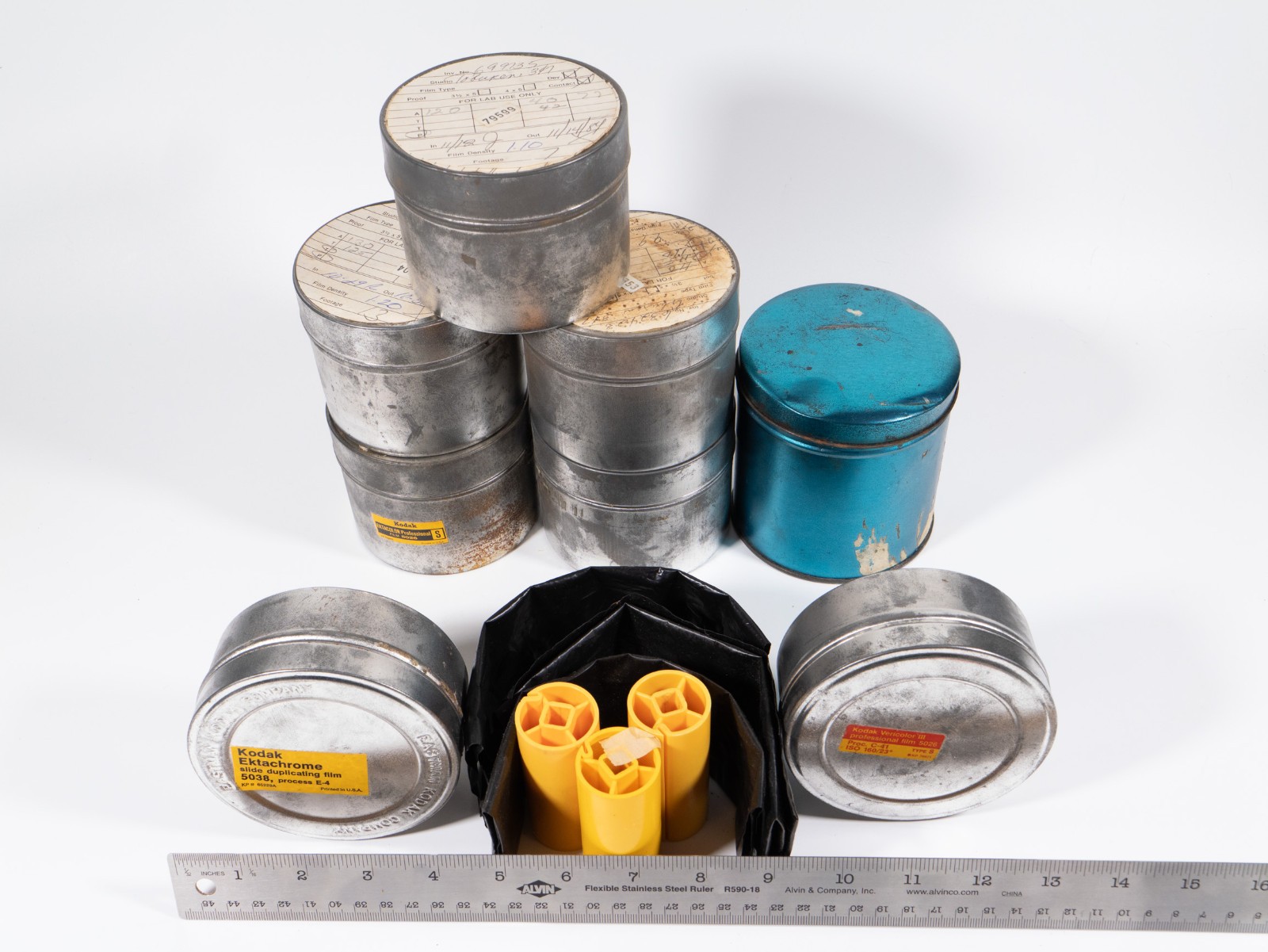 Assortment of Empty Kodak 35mm and 70mm Bulk Film Cans from the 1970s