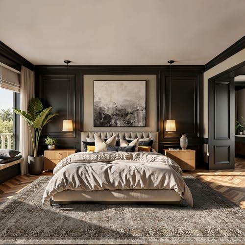 Washable Area Rug: Vintage Non-Slip Backing Large Rugs 9x12 Brown/Deep Camel