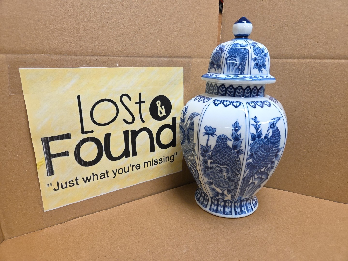 Andrea By Sadek Japanese Ginger Jar Blue & White Chinoiserie W/ Phoenix & Peony