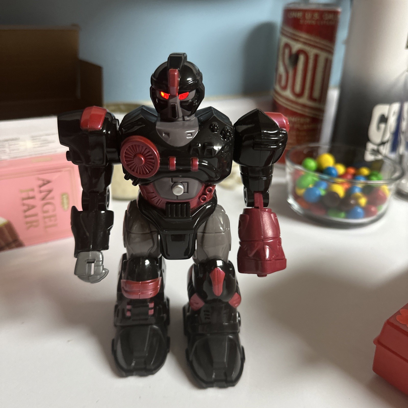 HAP-P-KID Toy Robot Transformer Walks Lights Up Action Figure 7” Tall tested